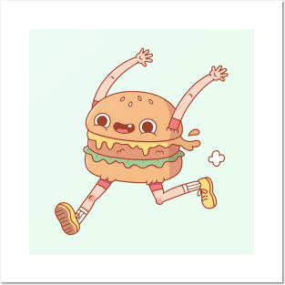 Funny Running Happy Burger Posters and Art